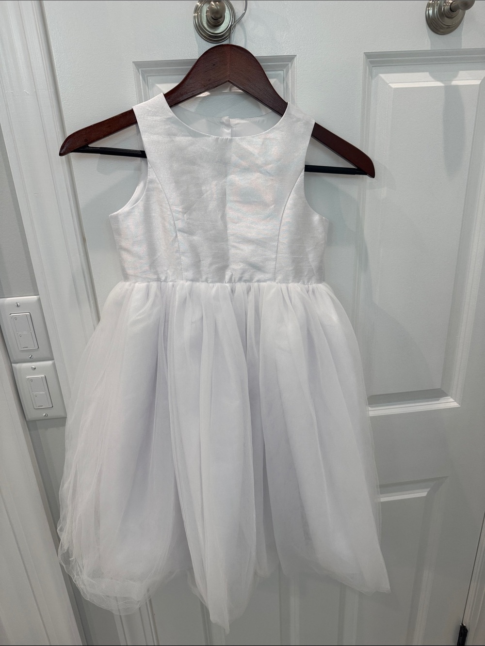 David's Bridal White Tulle Sleeveless Flower Girl Dress